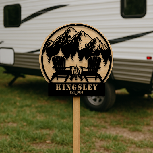 Personalized Camping Sign with Mountains