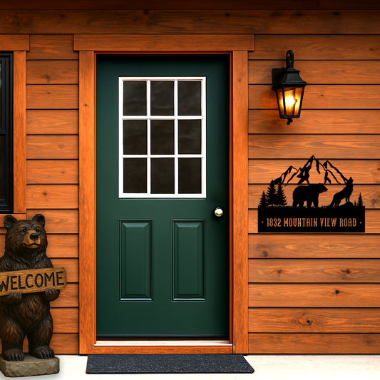 Personalized Bear and Wolf Family Name Address Sign
