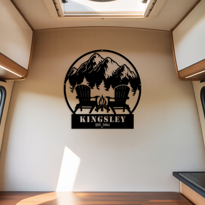 Personalized Camping Sign with Mountains
