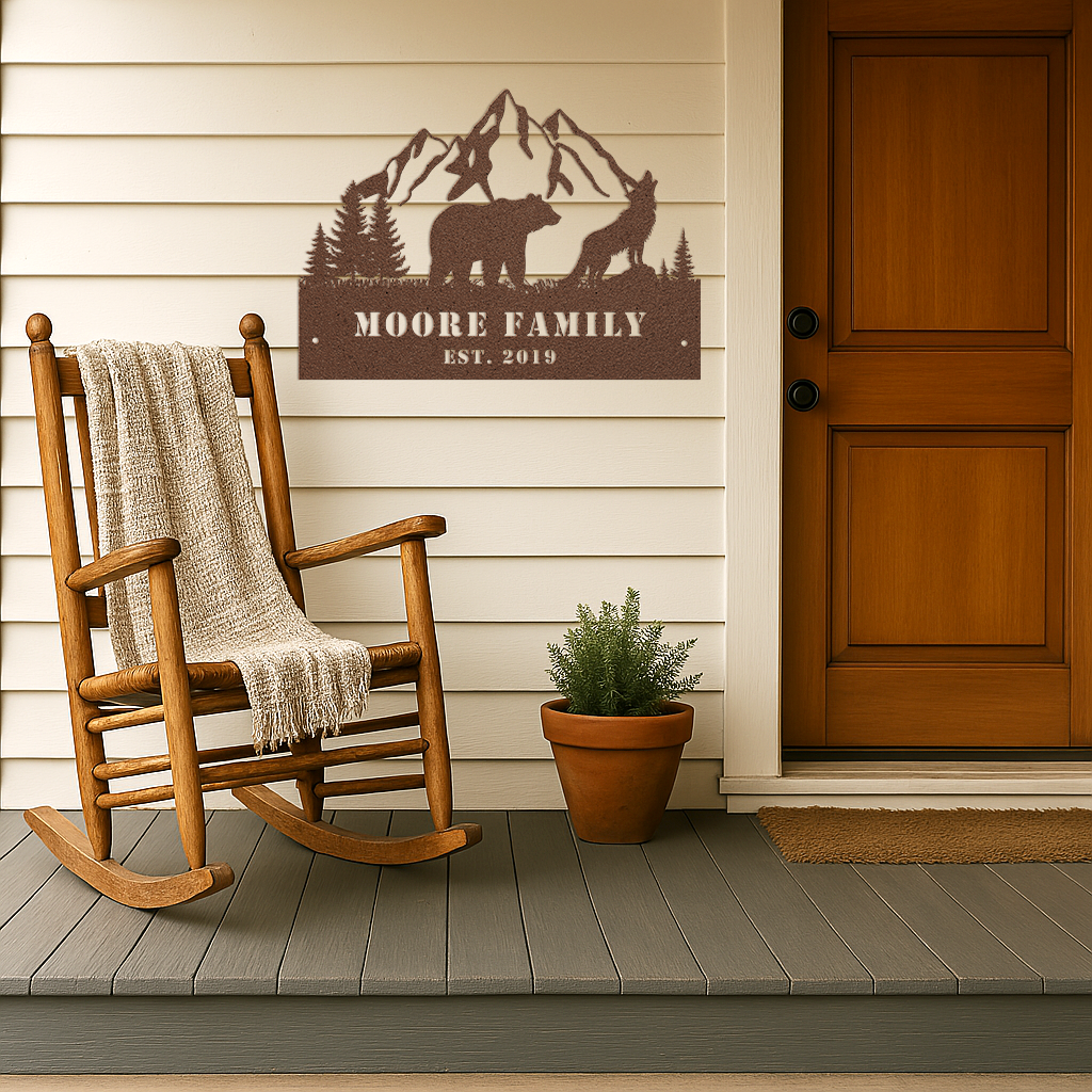 Personalized Bear and Wolf Family Name Address Sign