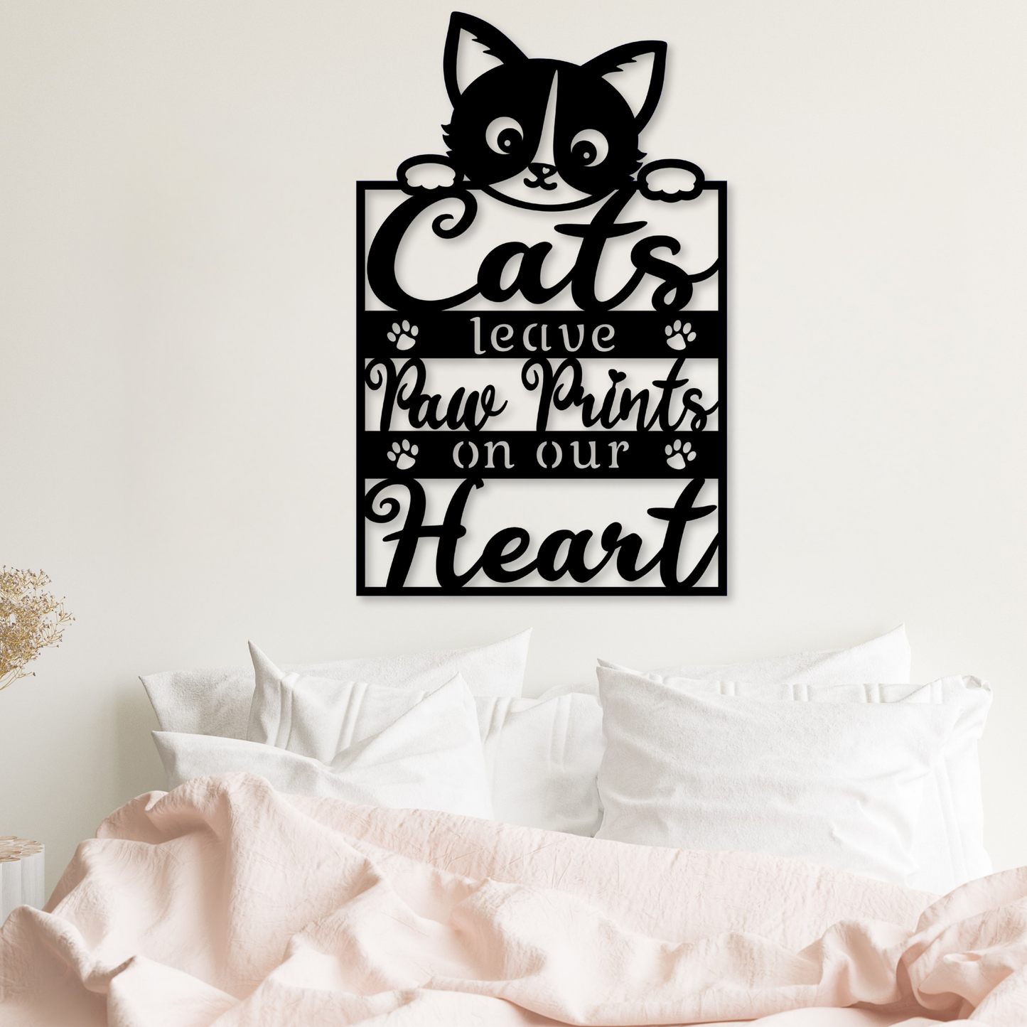 Cats Leave Paw Prints on Our Heart – Metal Wall Art for Cats Lovers